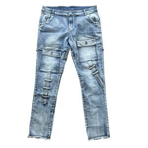 Mens Streetwear Jeans Size 36 Blue Denim Distressed Urban Hip Hop Stretch Pants